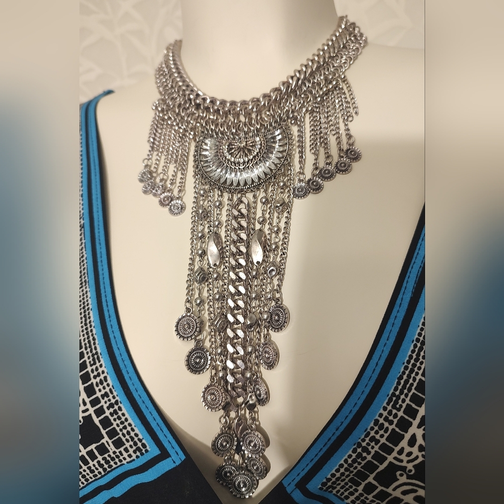 Long multi strang necklace with crystals